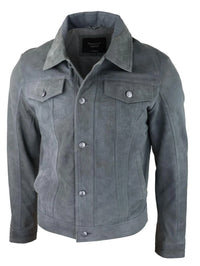 Herr Äkta Mockajacka Läderjeans Denimshorts Herr Biker Klassisk Vintage Grå