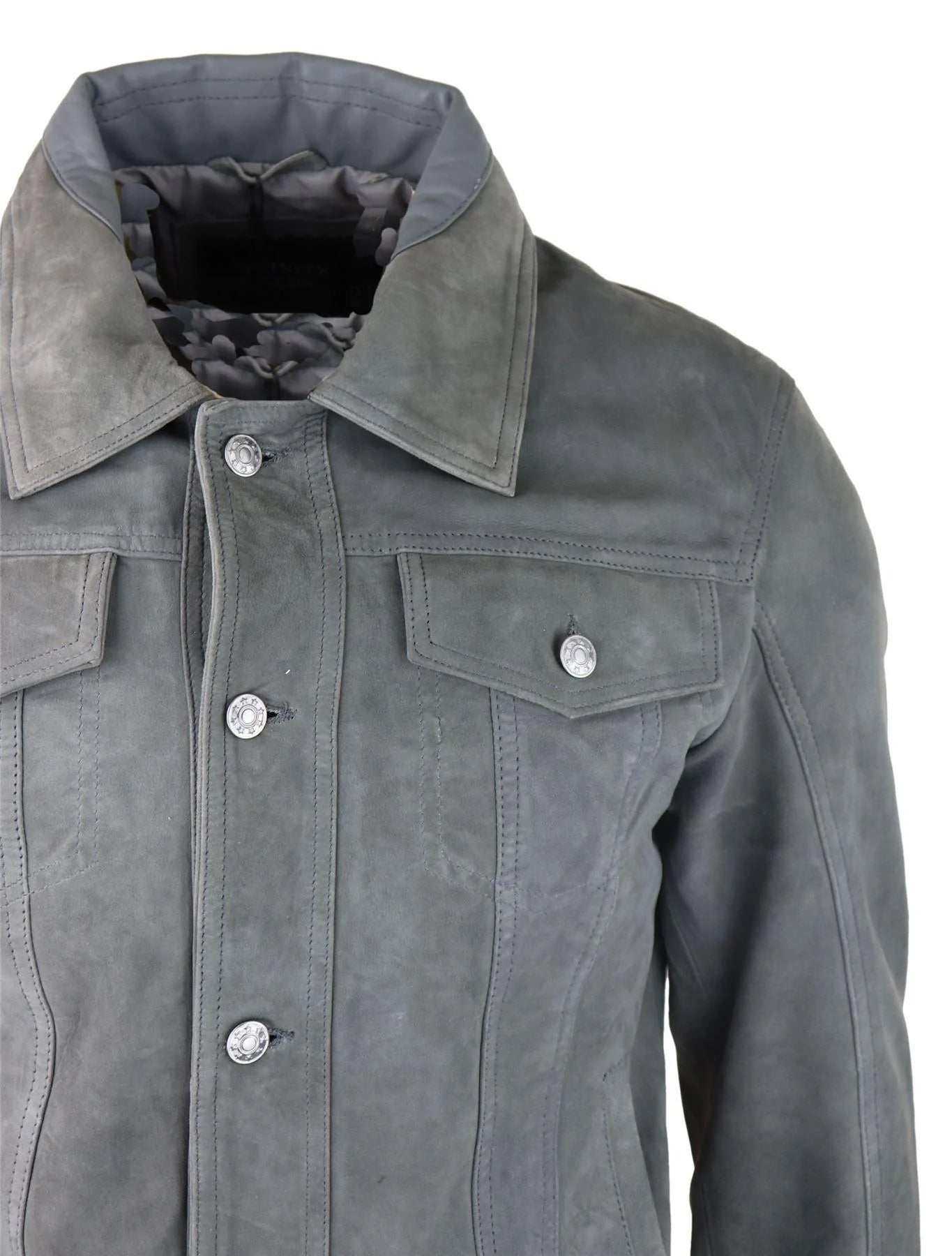 Herr Äkta Mockajacka Läderjeans Denimshorts Herr Biker Klassisk Vintage Grå