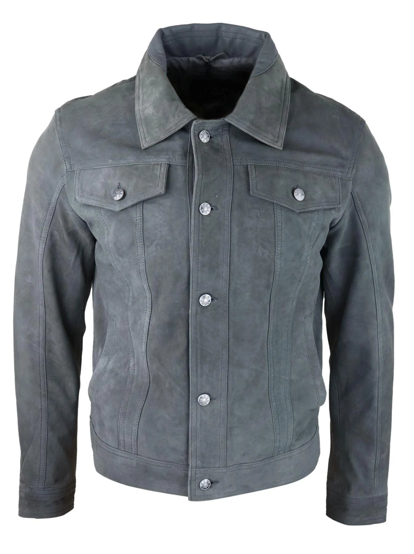 Herr Äkta Mockajacka Läderjeans Denimshorts Herr Biker Klassisk Vintage Grå