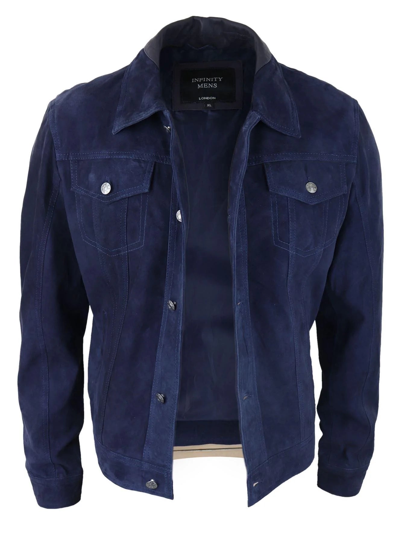 Herr Äkta Mockajacka Läderjeans Denimshorts Herr Biker Klassisk Vintage Marinblå