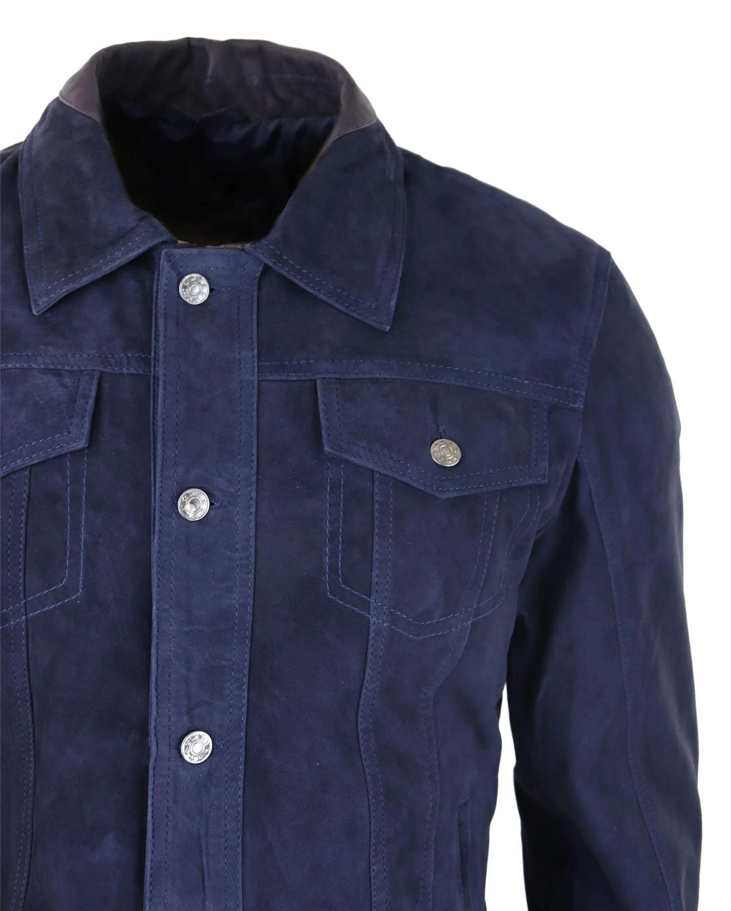 Herr Äkta Mockajacka Läderjeans Denimshorts Herr Biker Klassisk Vintage Marinblå