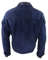 Herr Äkta Mockajacka Läderjeans Denimshorts Herr Biker Klassisk Vintage Marinblå