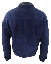 Herr Äkta Mockajacka Läderjeans Denimshorts Herr Biker Klassisk Vintage Marinblå
