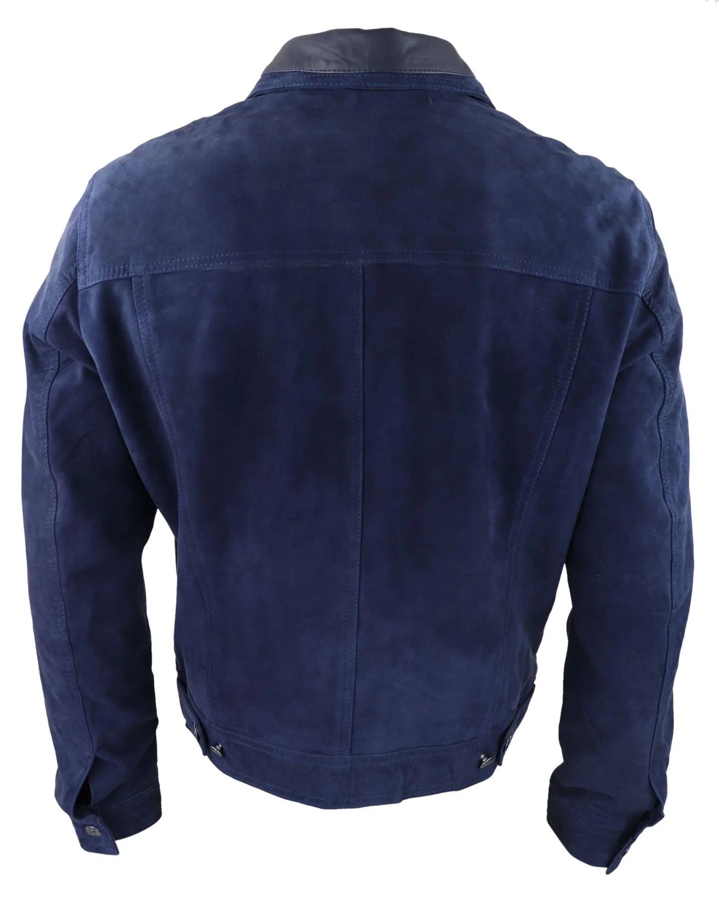 Herr Äkta Mockajacka Läderjeans Denimshorts Herr Biker Klassisk Vintage Marinblå