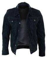 Äkta mocka herr vintage kort denim stil retro jeansjacka casual - svart färg
