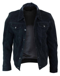 Äkta mocka herr vintage kort denim stil retro jeansjacka casual - svart färg