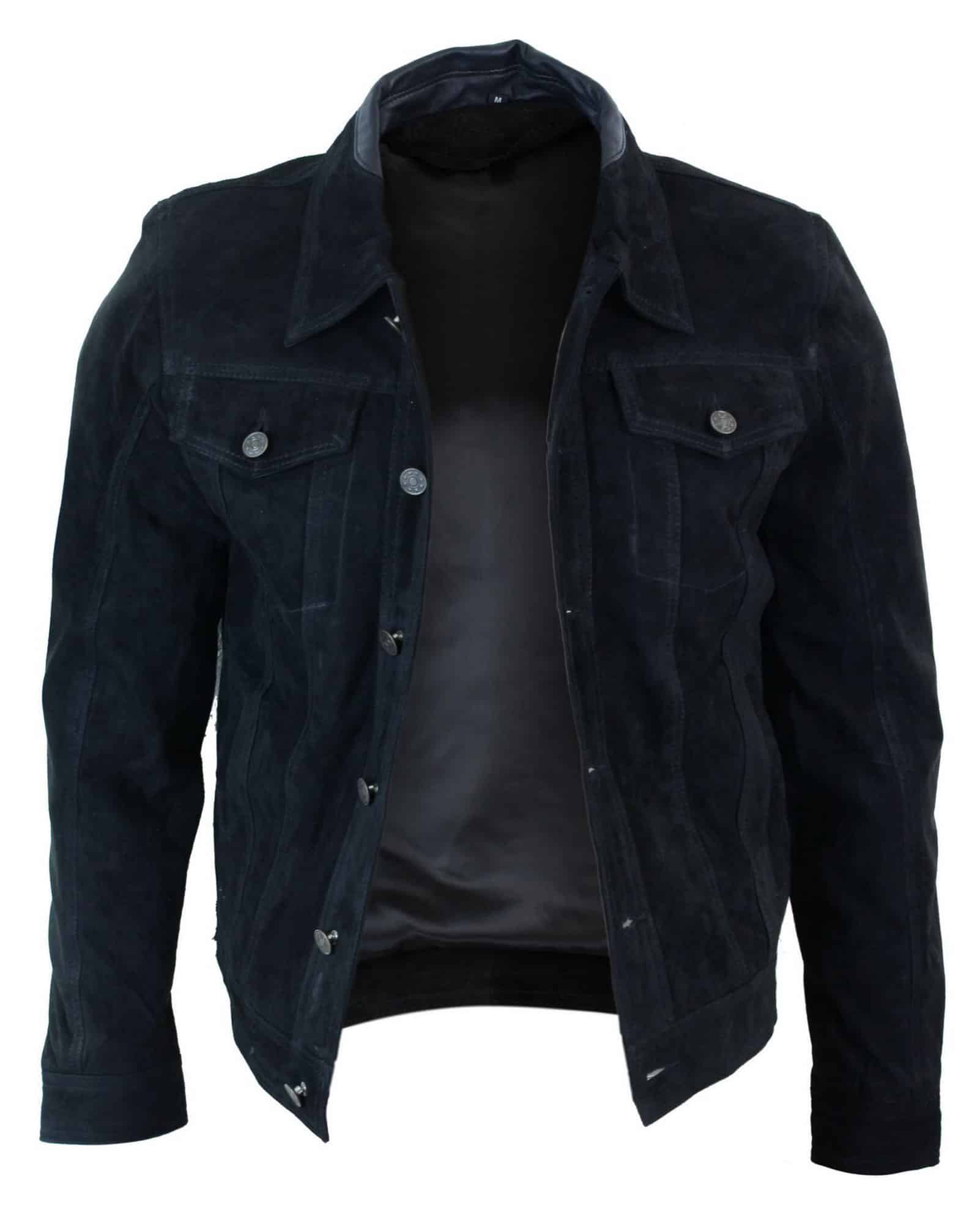 Äkta mocka herr vintage kort denim stil retro jeansjacka casual - svart färg