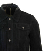 Äkta mocka herr vintage kort denim stil retro jeansjacka casual - svart färg
