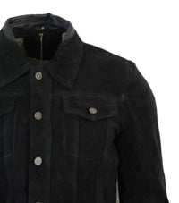 Äkta mocka herr vintage kort denim stil retro jeansjacka casual - svart färg