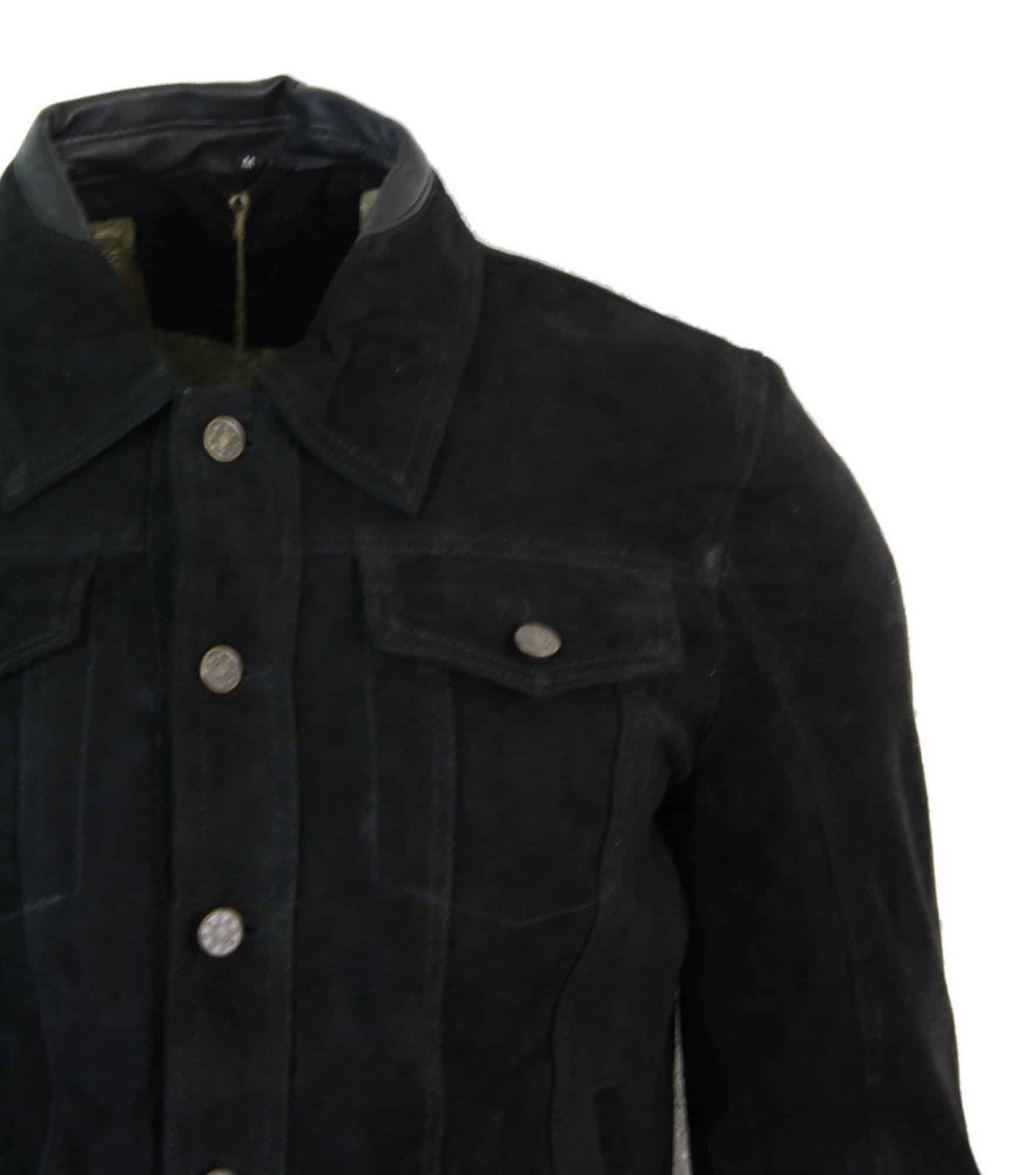 Äkta mocka herr vintage kort denim stil retro jeansjacka casual - svart färg