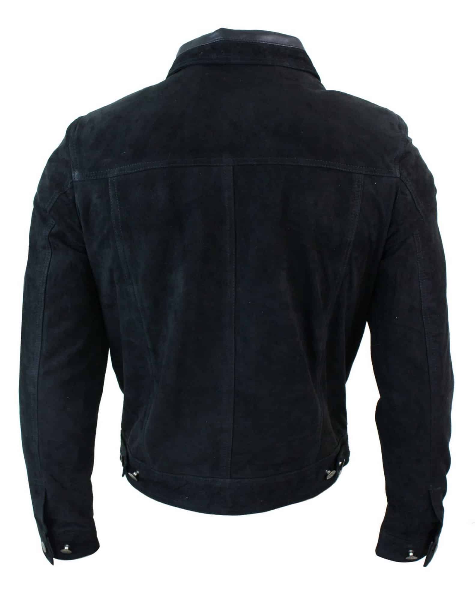 Äkta mocka herr vintage kort denim stil retro jeansjacka casual - svart färg