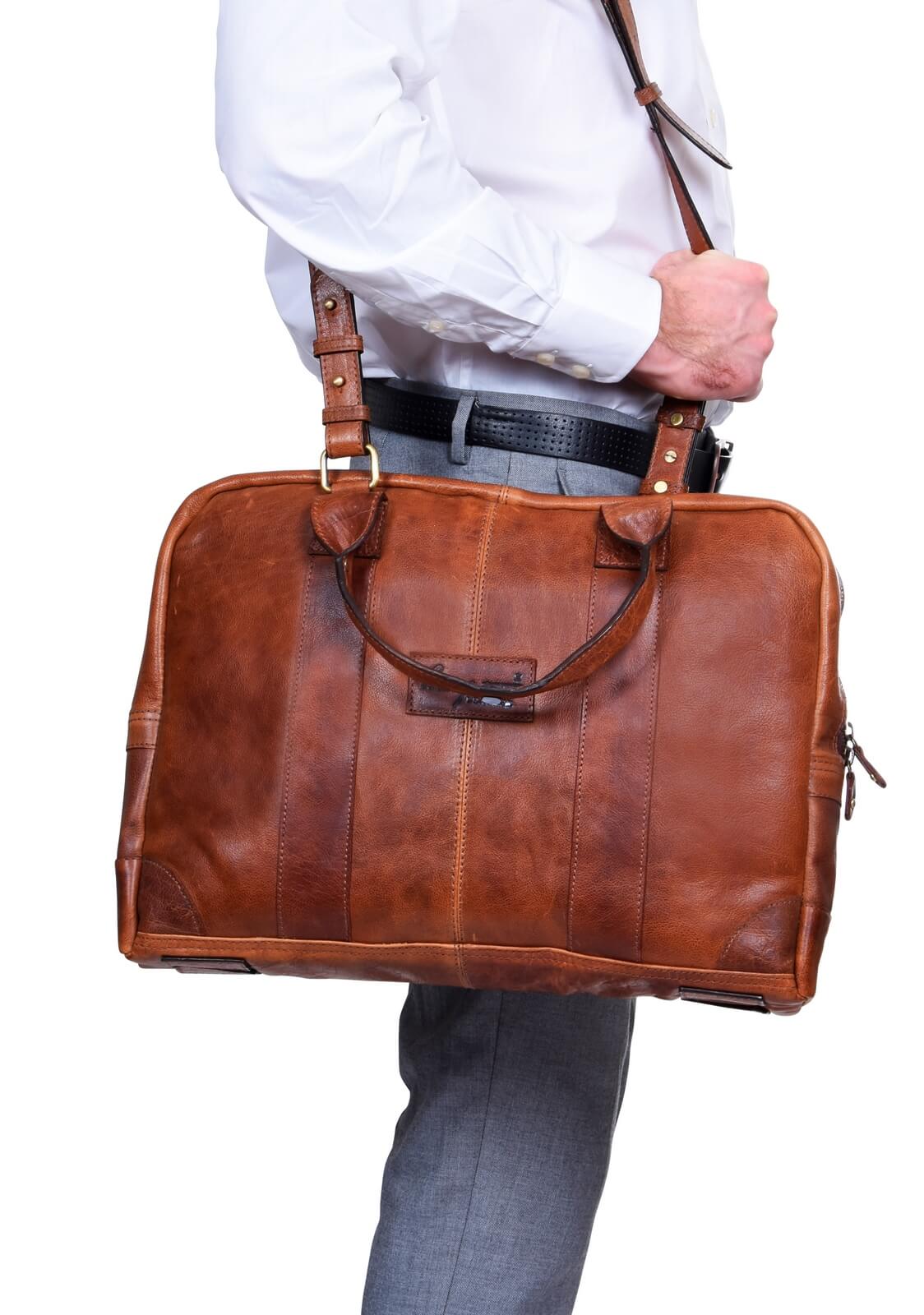 Handbagageväska i äkta läder - brun,
