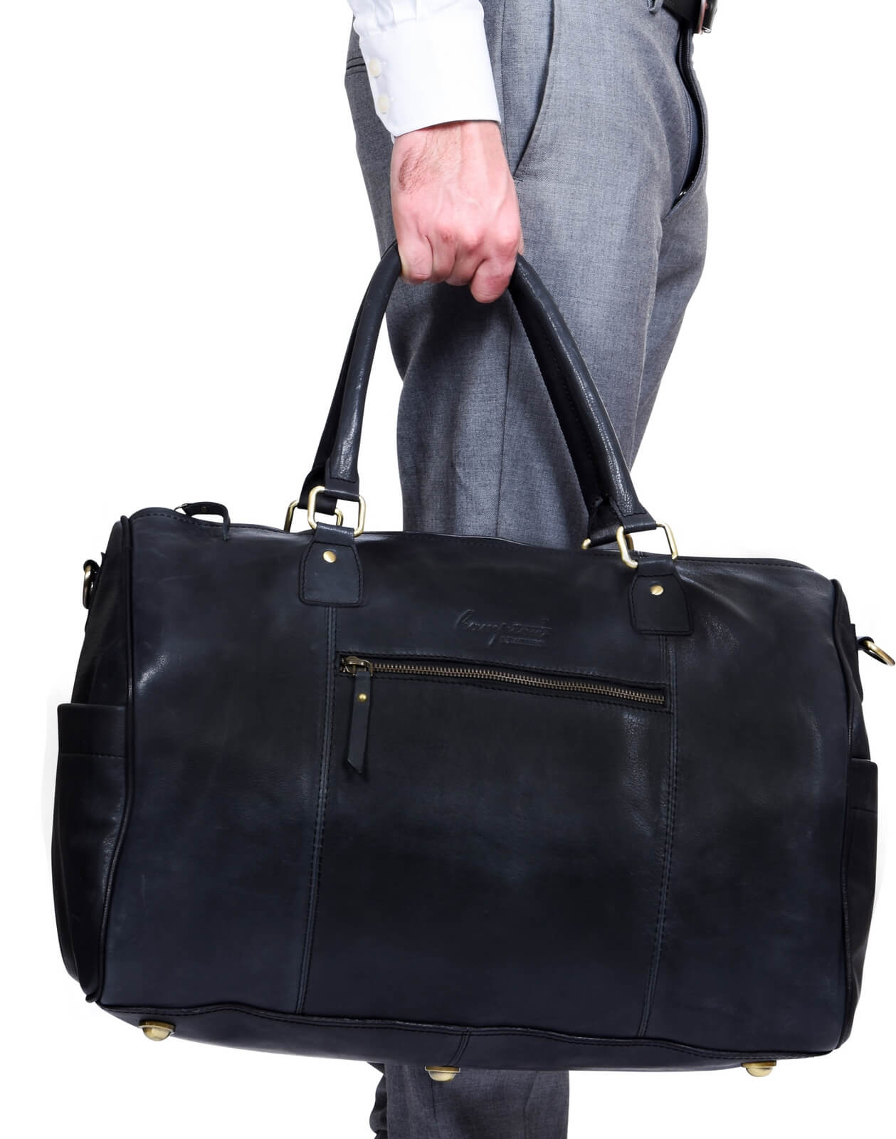 Äkta Läder Vintage Handbagageväska - Svart