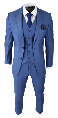 Herr Klassisk Ljusblå 3-delad Kostym Slim Fit Vintage Retro Elegant Formell Bröllop