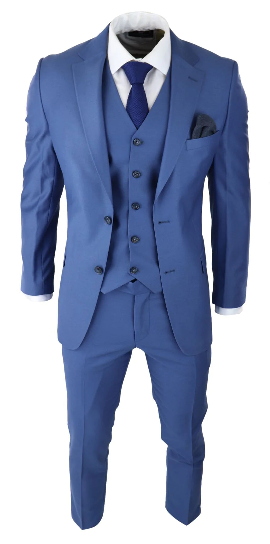 Herr Klassisk Ljusblå 3-delad Kostym Slim Fit Vintage Retro Elegant Formell Bröllop