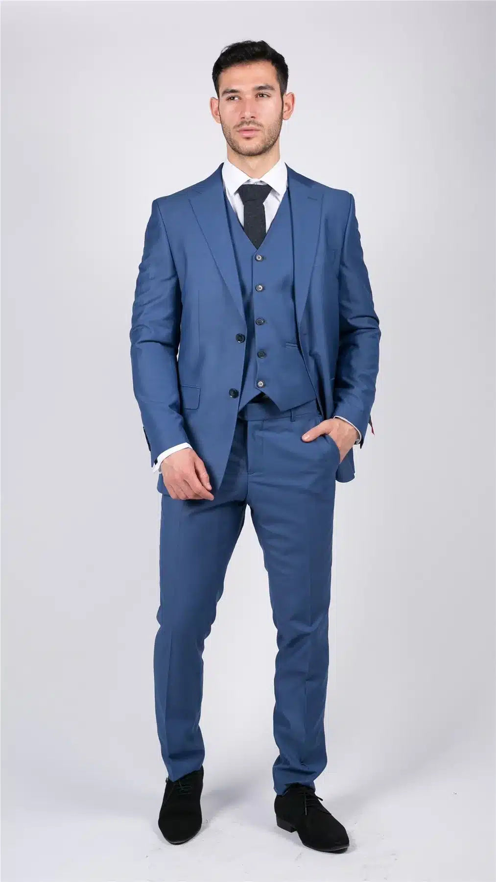 Herr Klassisk Ljusblå 3-delad Kostym Slim Fit Vintage Retro Elegant Formell Bröllop