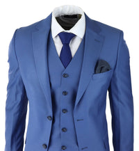 Herr Klassisk Ljusblå 3-delad Kostym Slim Fit Vintage Retro Elegant Formell Bröllop