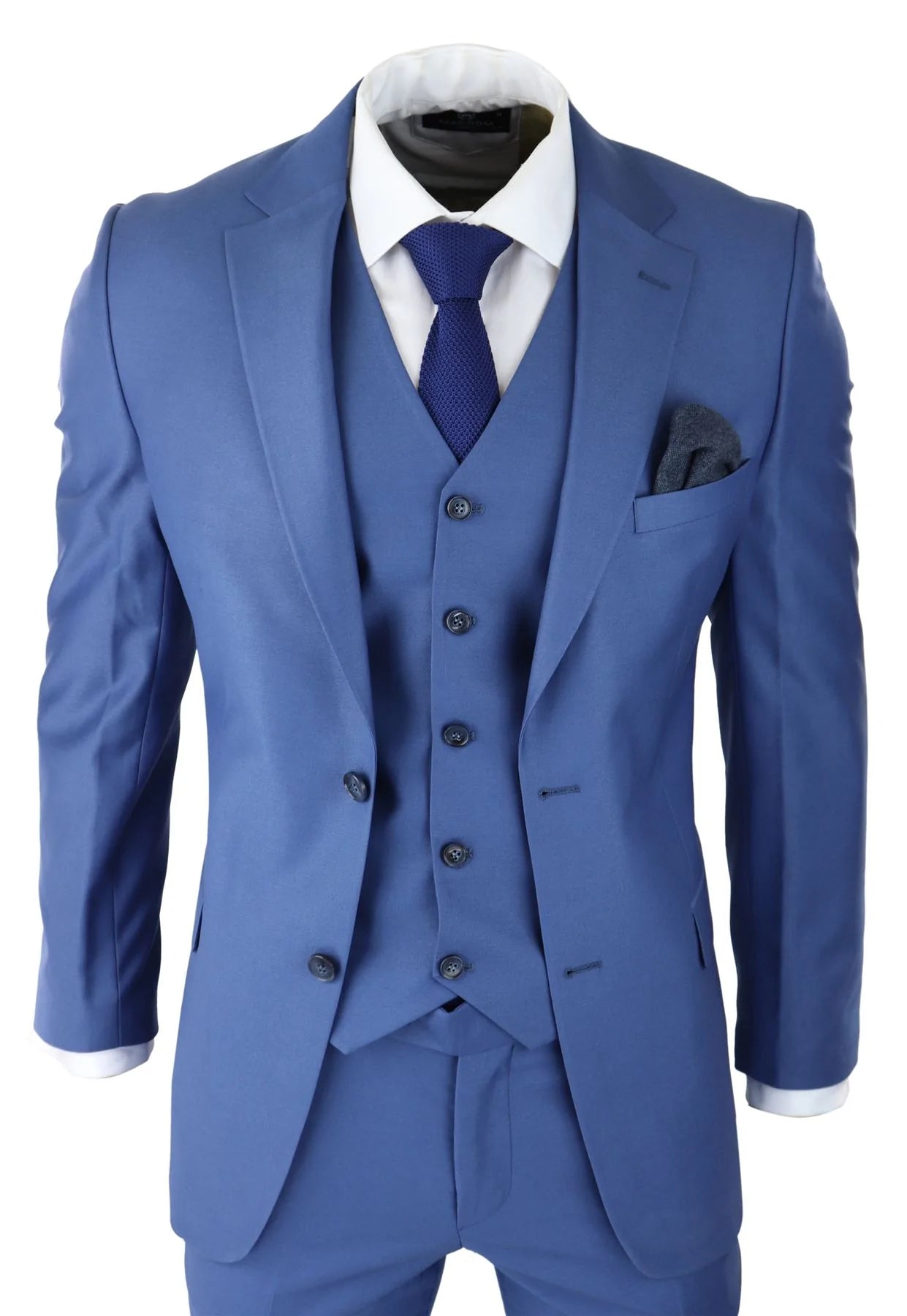 Herr Klassisk Ljusblå 3-delad Kostym Slim Fit Vintage Retro Elegant Formell Bröllop