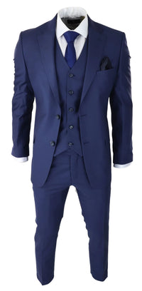 Herr Klassisk Marinblå 3-delad Kostym Slim Fit Vintage Retro Elegant Formell Bröllop