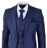 Herr Klassisk Marinblå 3-delad Kostym Slim Fit Vintage Retro Elegant Formell Bröllop