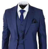 Herr Klassisk Marinblå 3-delad Kostym Slim Fit Vintage Retro Elegant Formell Bröllop
