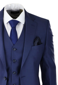 Herr Klassisk Marinblå 3-delad Kostym Slim Fit Vintage Retro Elegant Formell Bröllop
