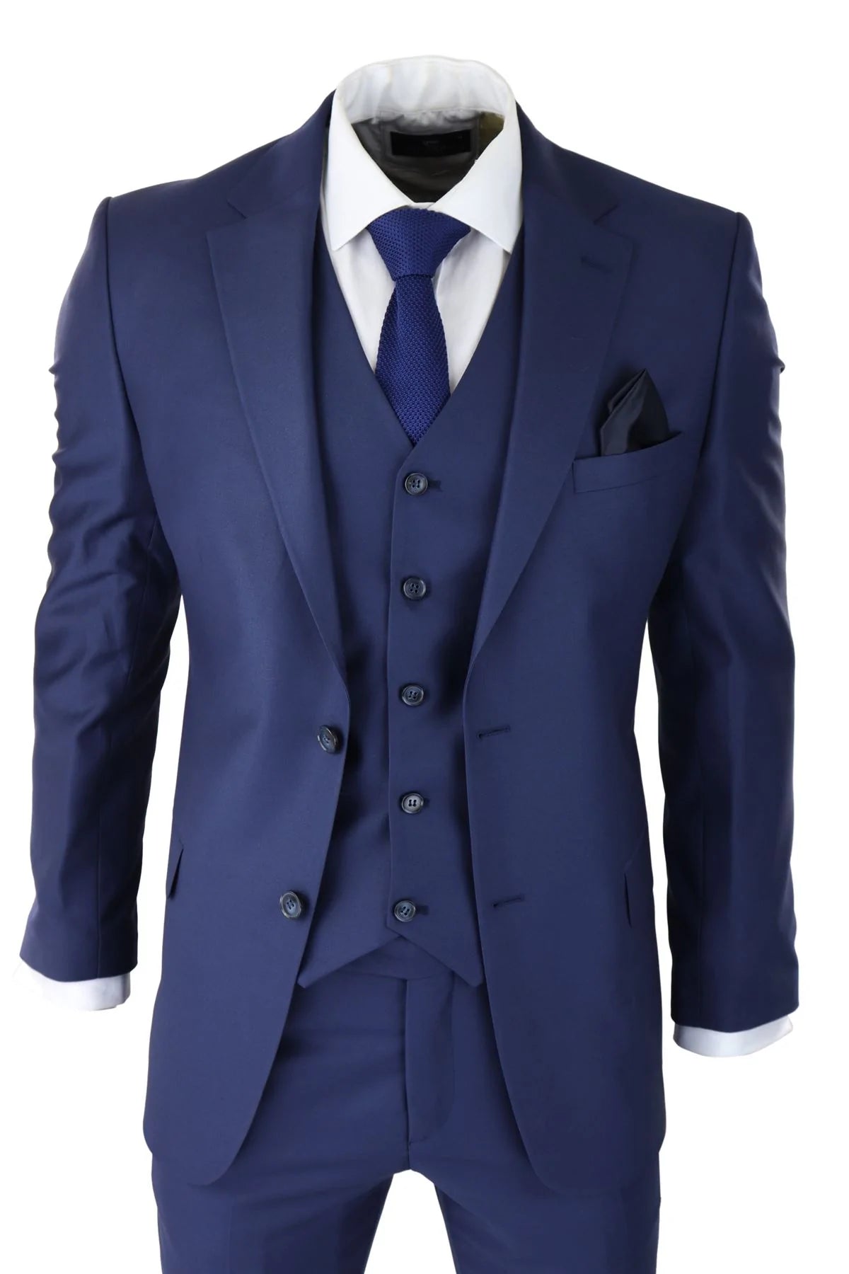 Herr Klassisk Marinblå 3-delad Kostym Slim Fit Vintage Retro Elegant Formell Bröllop