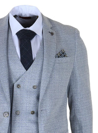 Luis - Ljusblå rutig herrkostym med smal passform, 3 delar