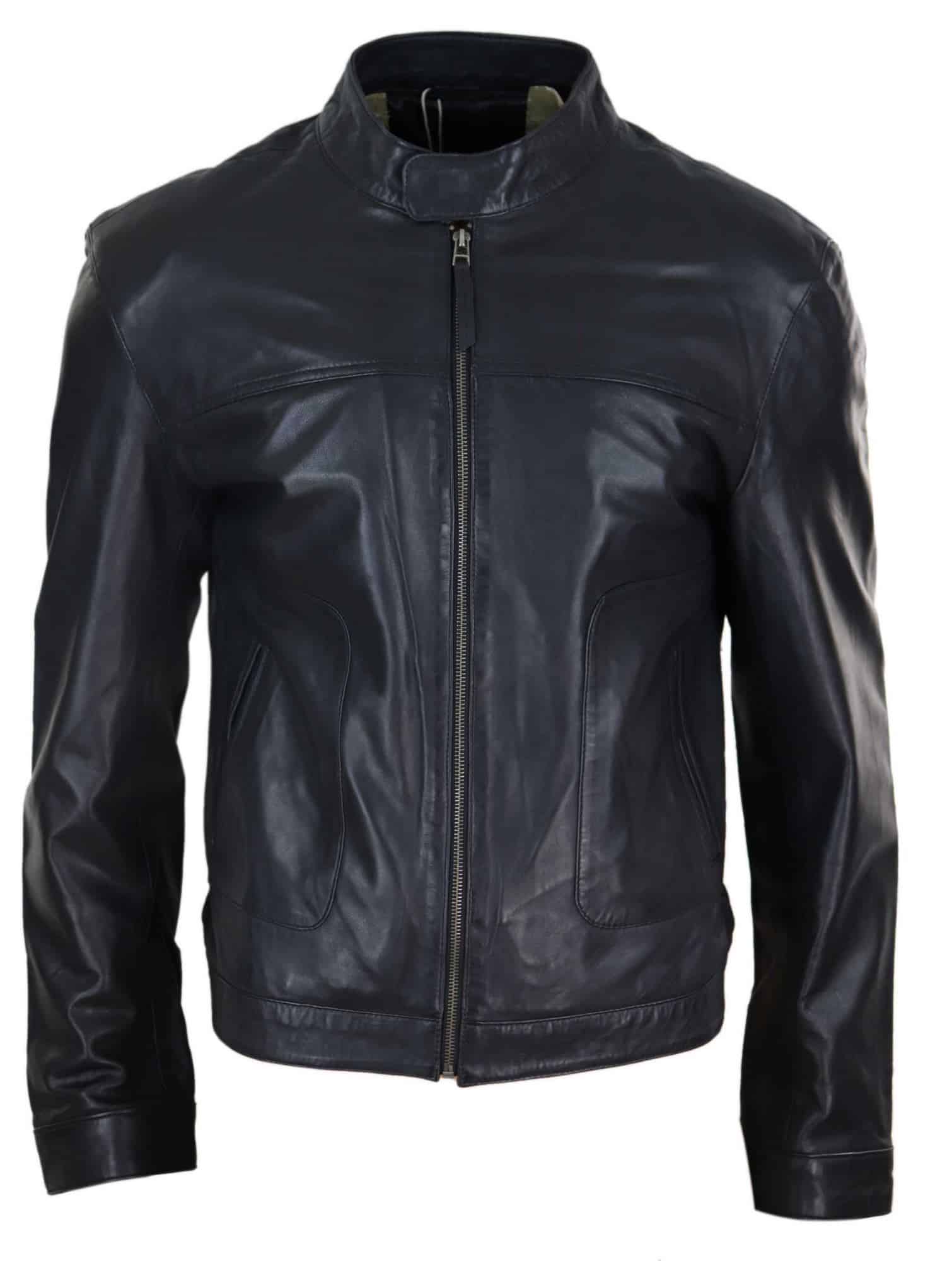 Klassisk herrjacka i bikerstil i äkta läder - svart