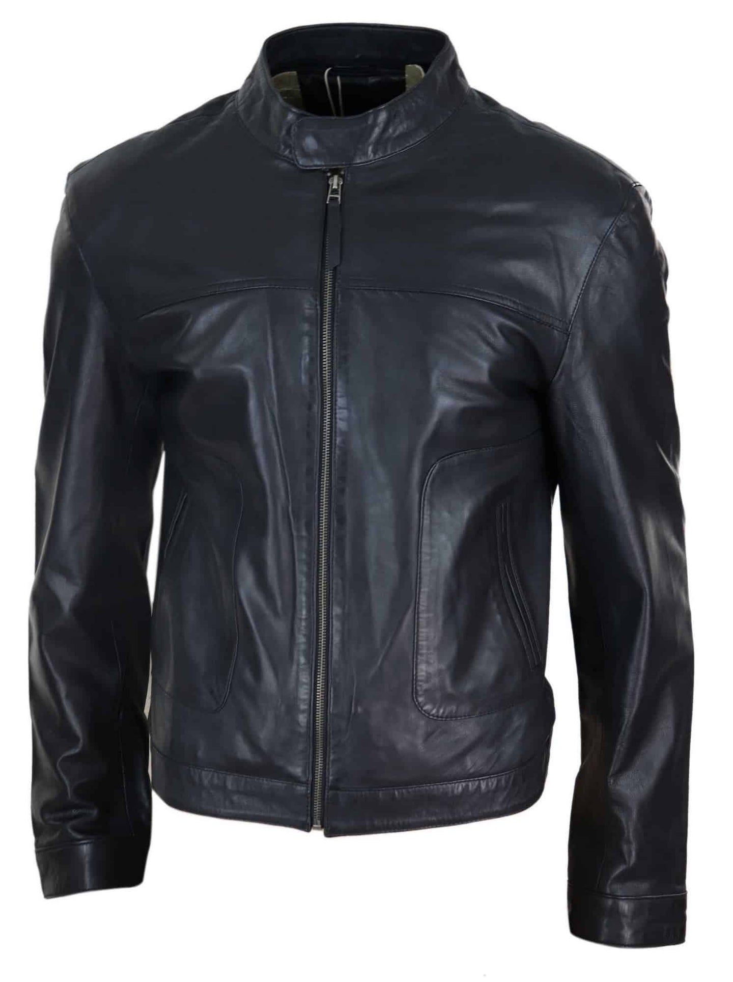 Klassisk herrjacka i bikerstil i äkta läder - svart
