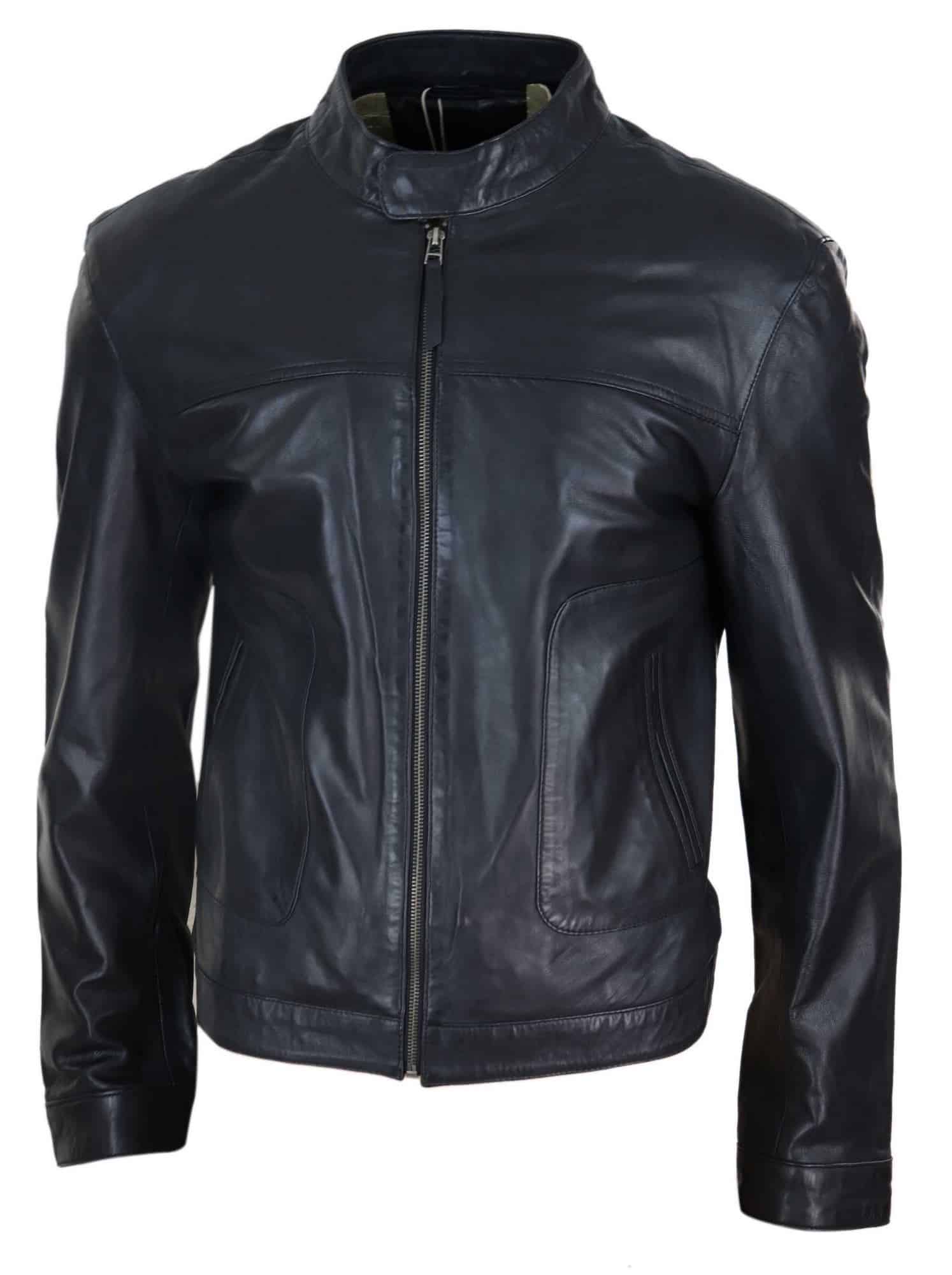 Klassisk herrjacka i bikerstil i äkta läder - svart