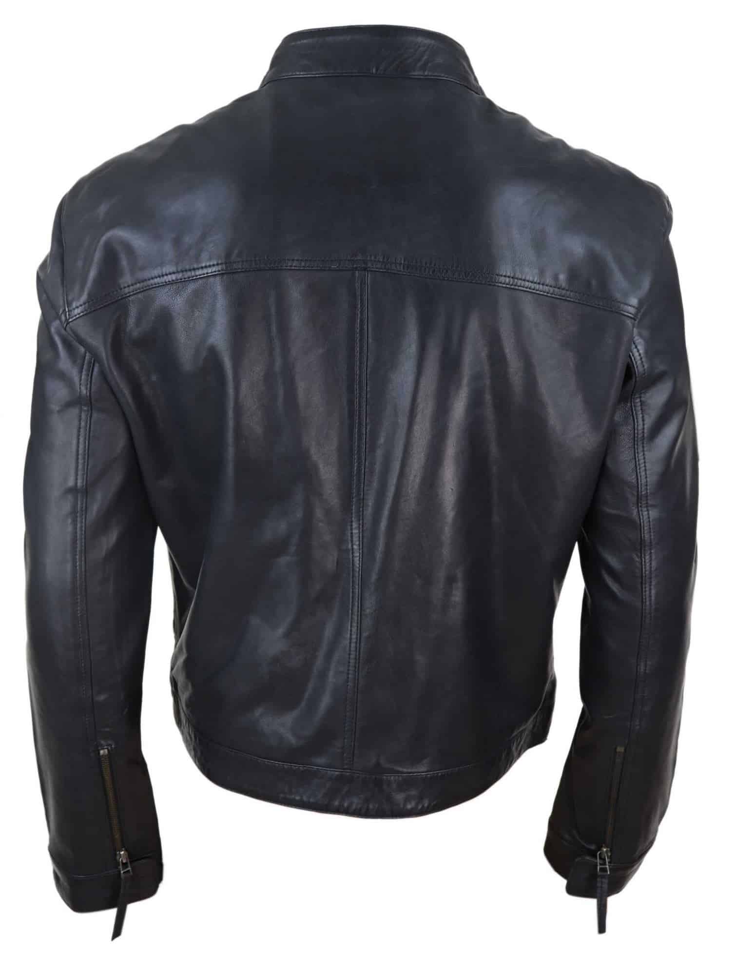 Klassisk herrjacka i bikerstil i äkta läder - svart