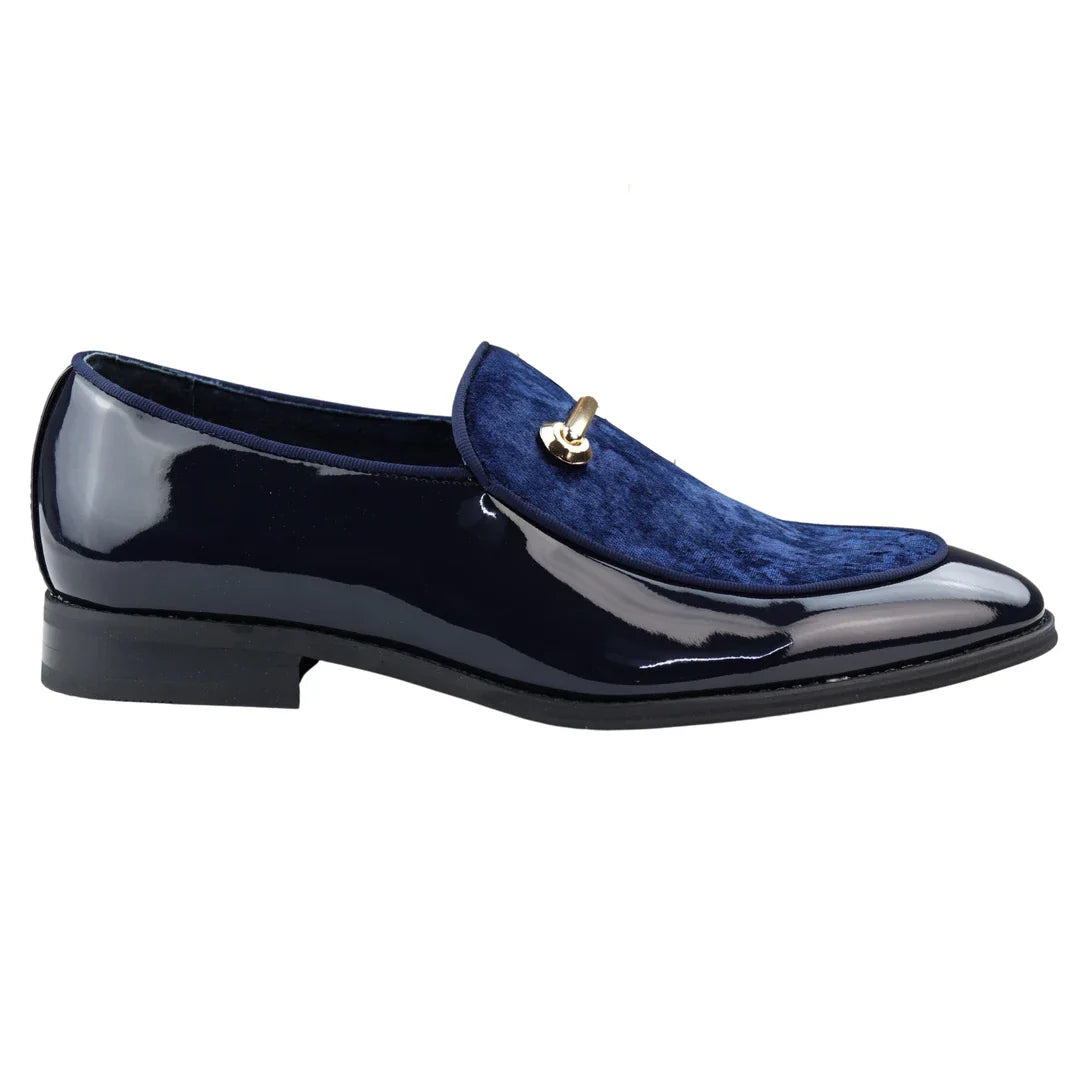 Herrmockasiner i läder, blåfodrad, slip-on, sammet, eleganta formella skor