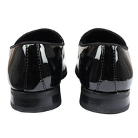 Herrslip-on loafers med tofs och sammetsdetaljer i svart lack