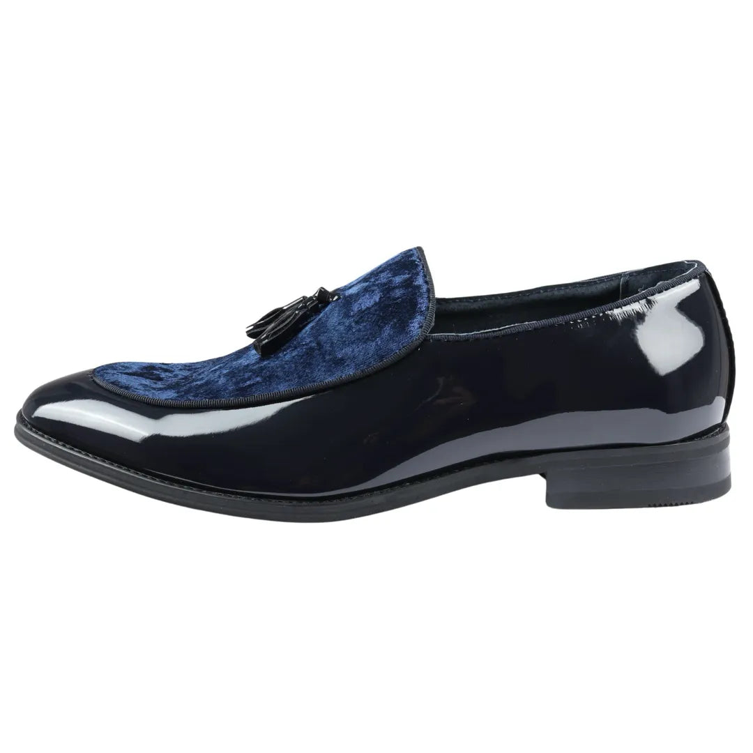 Herr Slip-On Tassel Velvet Detaljerad Lack Marinblå Loafers