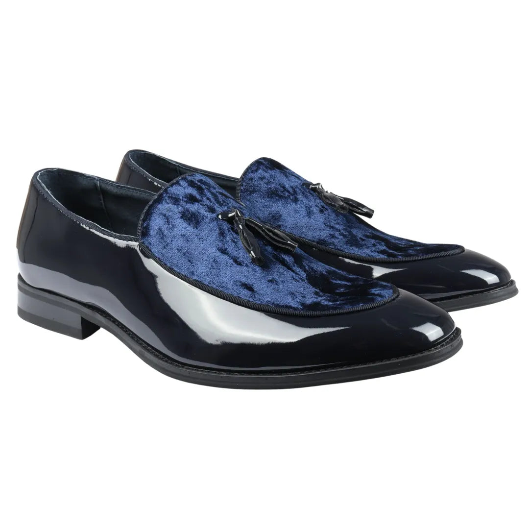 Herr Slip-On Tassel Velvet Detaljerad Lack Marinblå Loafers