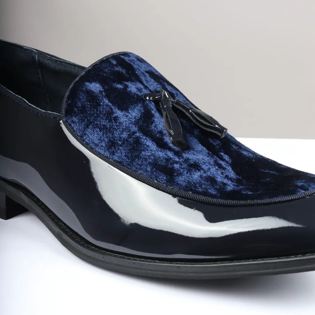 Herr Slip-On Tassel Velvet Detaljerad Lack Marinblå Loafers