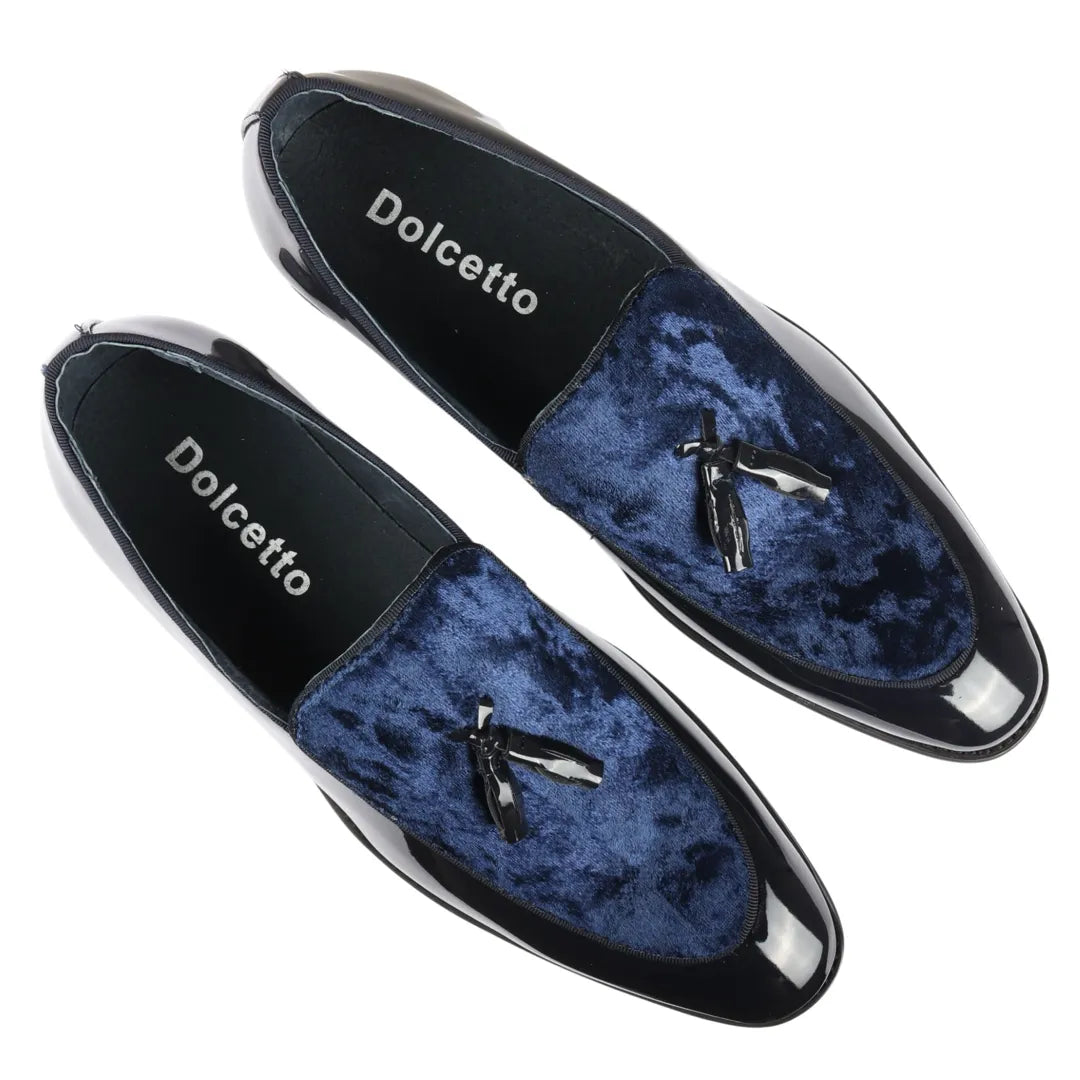 Herr Slip-On Tassel Velvet Detaljerad Lack Marinblå Loafers