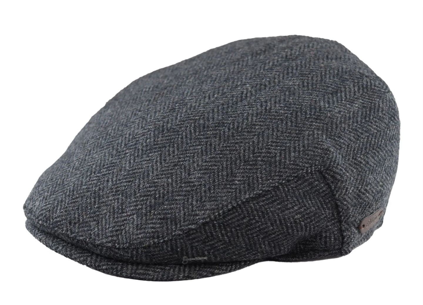 Herrkeps i ull, fiskbensmönstrad, antracitgrå, tweed, klassisk 1920-tals unisex, Del Boy