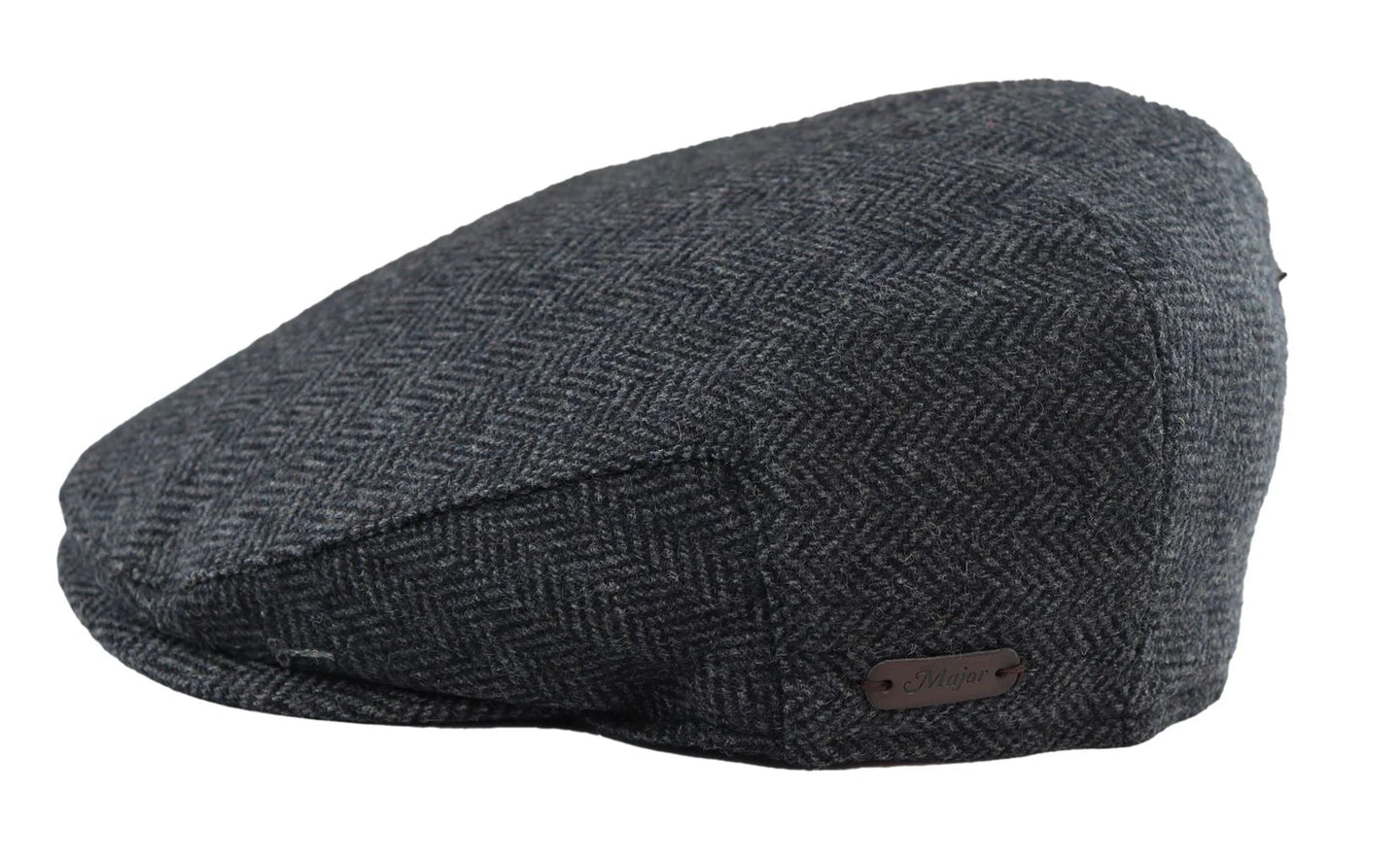Herrkeps i ull, fiskbensmönstrad, antracitgrå, tweed, klassisk 1920-tals unisex, Del Boy