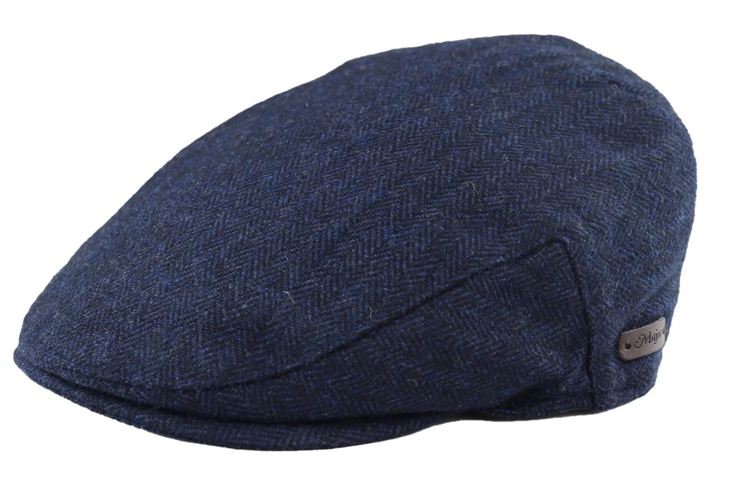 Herrkeps i ull, fiskbensmönstrad, marinblå, tweed, klassisk 1920-talsmodell, unisex, Del Boy