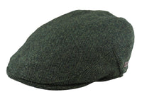 Herrkeps i ull, fiskbensmönstrad, olivgrön, tweed, klassisk 1920-talsmodell, unisex, Del Boy