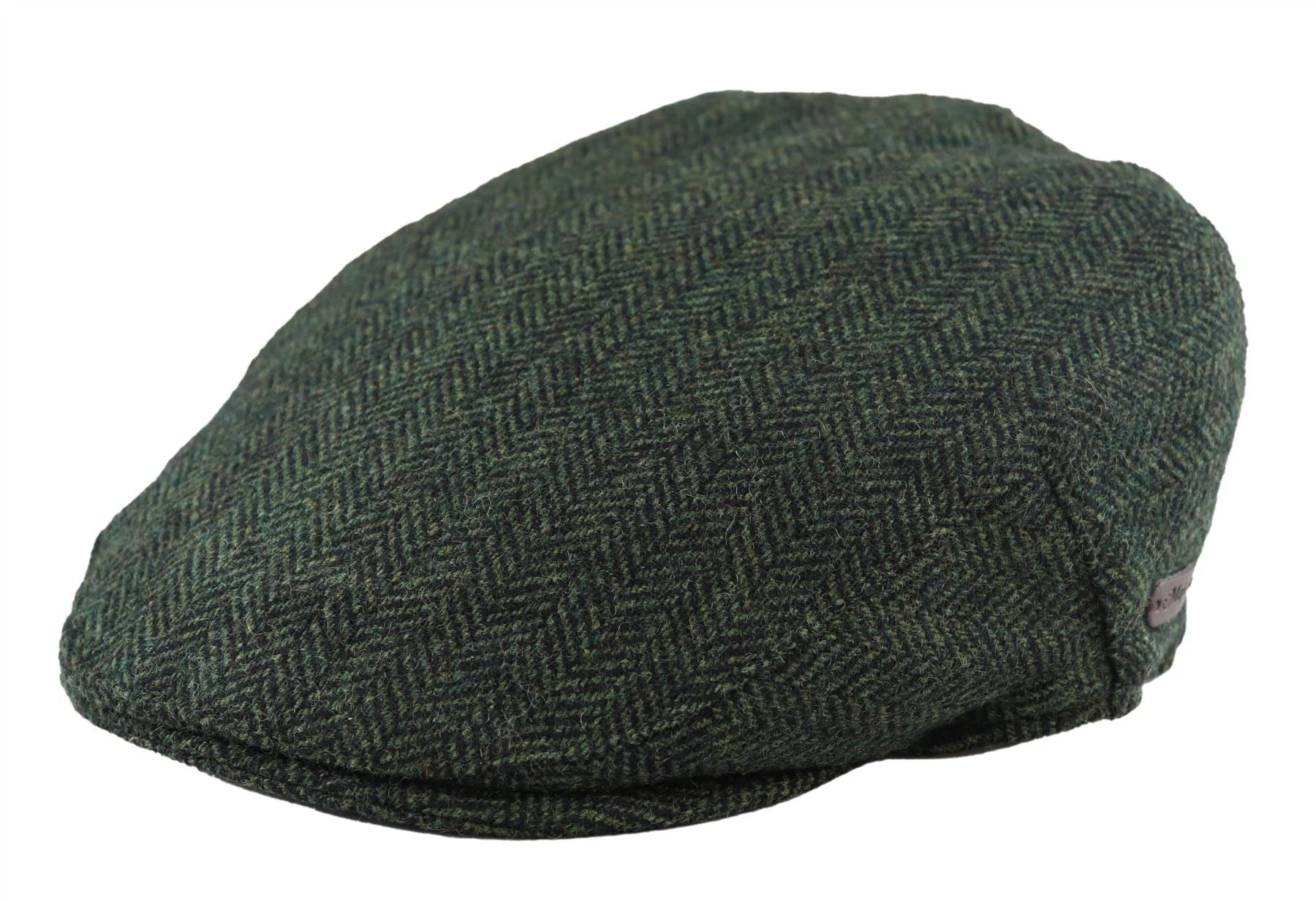 Herrkeps i ull, fiskbensmönstrad, olivgrön, tweed, klassisk 1920-talsmodell, unisex, Del Boy