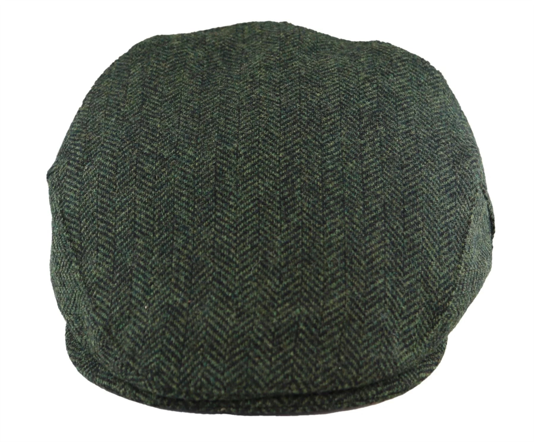Herrkeps i ull, fiskbensmönstrad, olivgrön, tweed, klassisk 1920-talsmodell, unisex, Del Boy