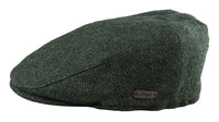 Herrkeps i ull, fiskbensmönstrad, olivgrön, tweed, klassisk 1920-talsmodell, unisex, Del Boy