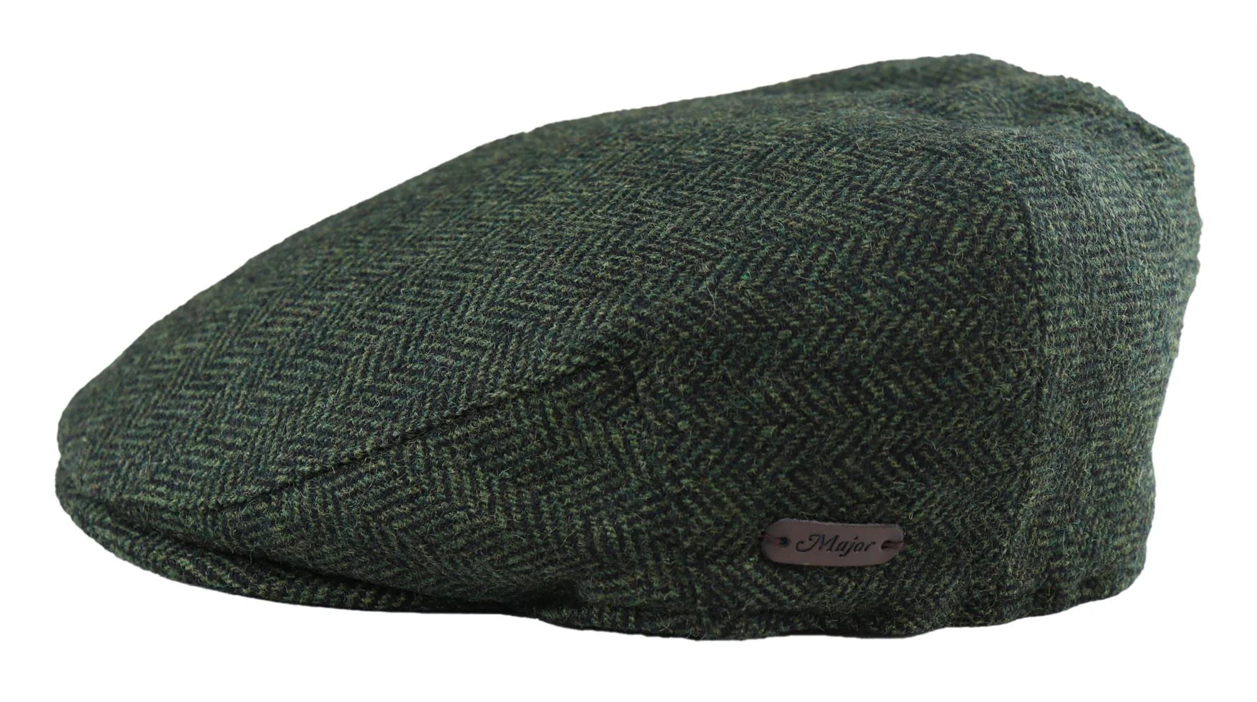 Herrkeps i ull, fiskbensmönstrad, olivgrön, tweed, klassisk 1920-talsmodell, unisex, Del Boy