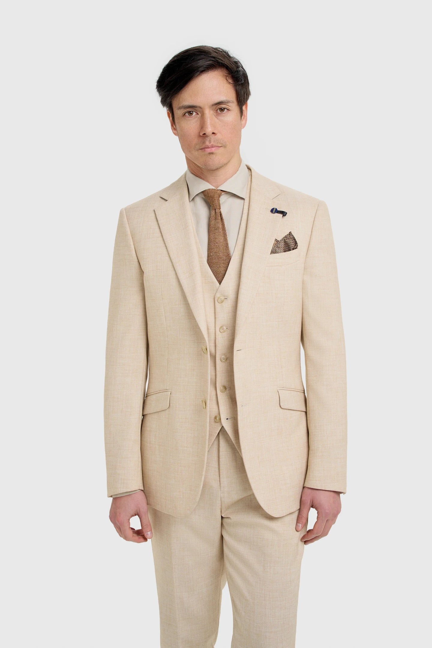Malibu - Beige 3-delad texturerad kostym för män