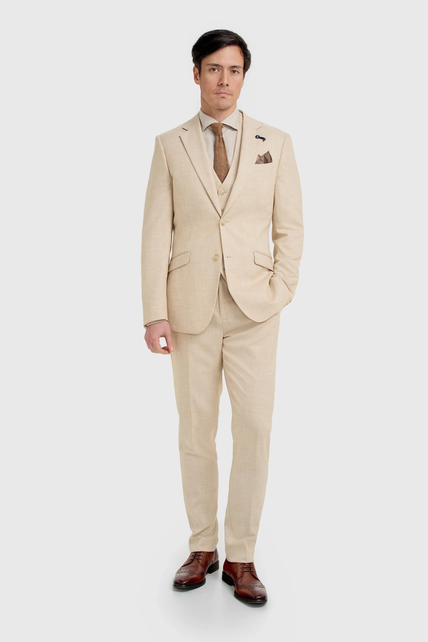 Malibu - Beige 3-delad texturerad kostym för män