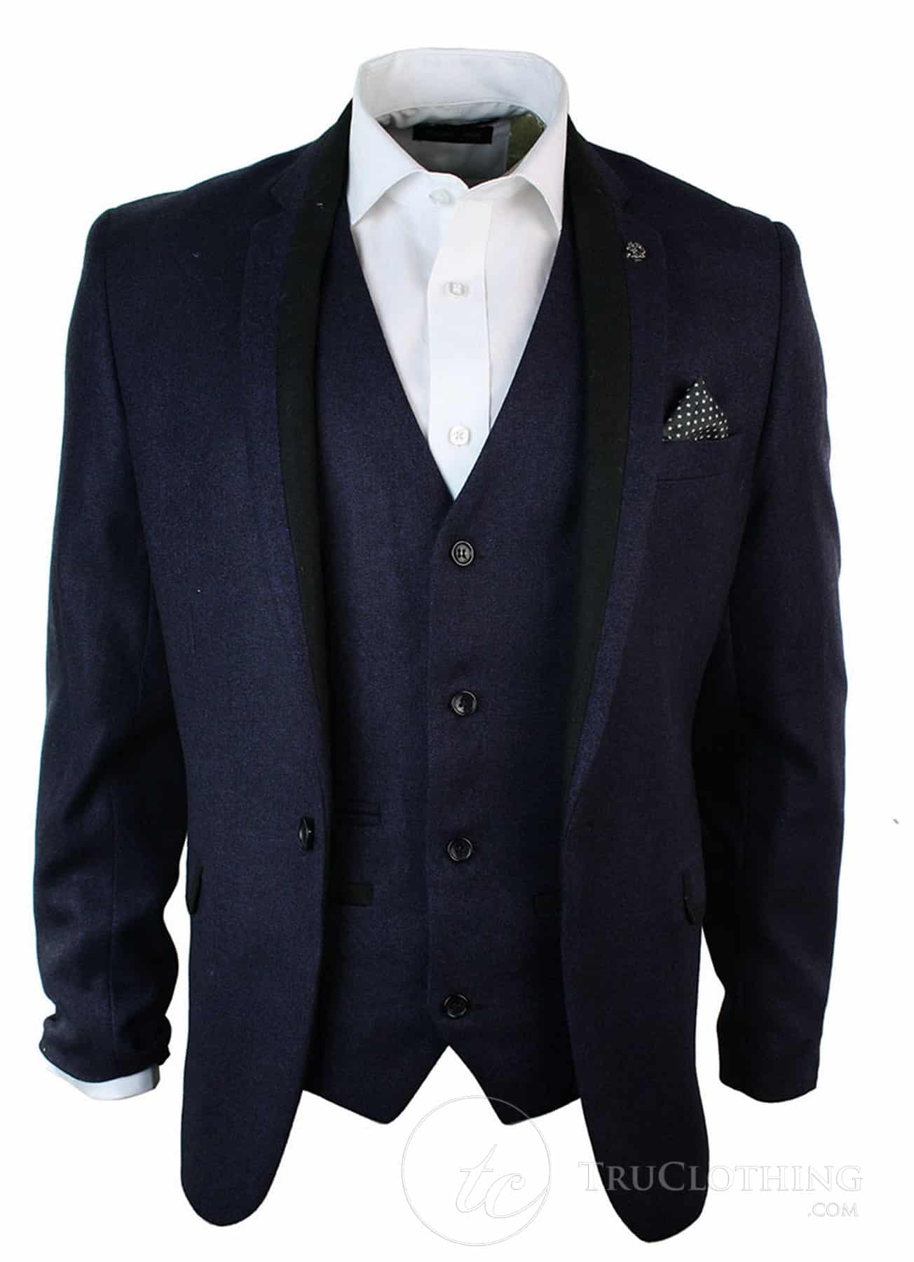 Herr Violett Fiskbensmönstrad Tweed Vintage Slim Fit Kavaj Svart Kant Smart Casual-Lila
