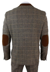 Herrrutig Vintage Fiskbensmönstrad Tweed Brun 3-delad Kostym Slim Fit Bröllop